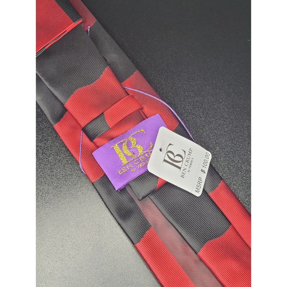 Ben Crump by Verse 9 Tie Pocket Square Set Red Black Wavy Stripe Silk NWT